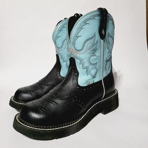 NEW Women's 7 B Justin Gypsy Turquoise Black Leather Cowboy Boots